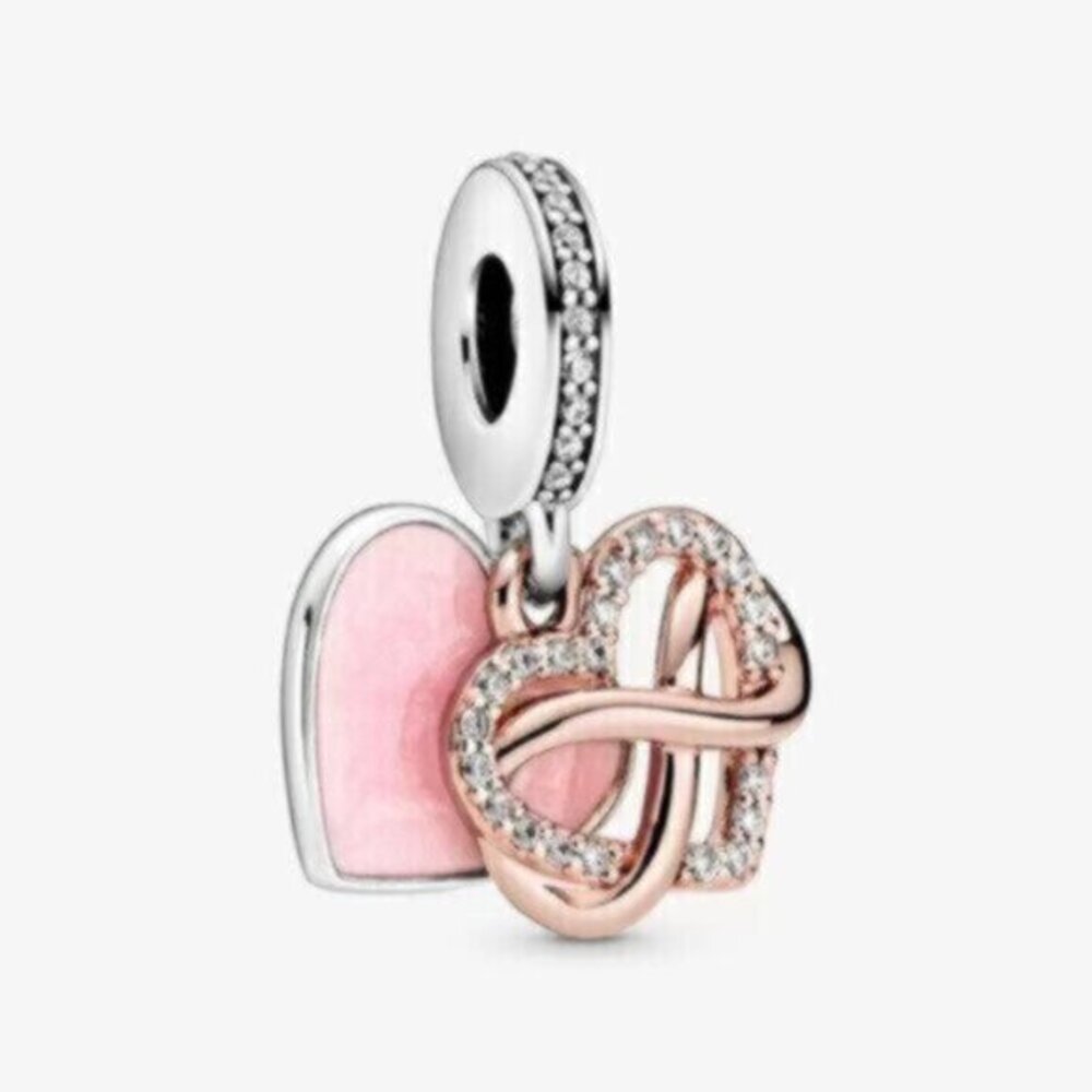 Pandora Pink and Rose Gold Heart Drop Charm